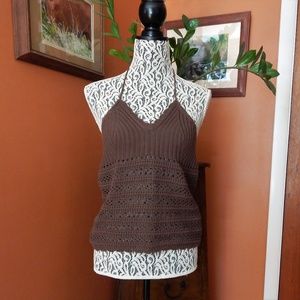 Brown Knit Halter V Neck Top S